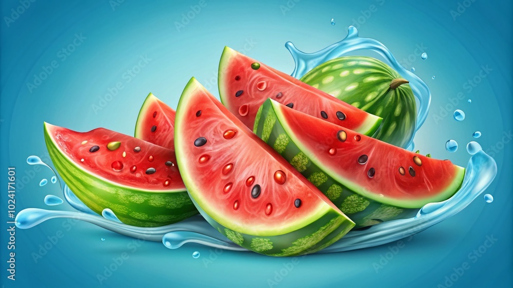 Watermelon Fruit Slices Vector Illustration with Juice Wave - Fresh and Vibrant Design for Summer, Food, and Beverage Watermelon Fruit Slices Vector Illustration with Juice Wave - Fresh and Vibrant Design for Summer, Food, and Beverage