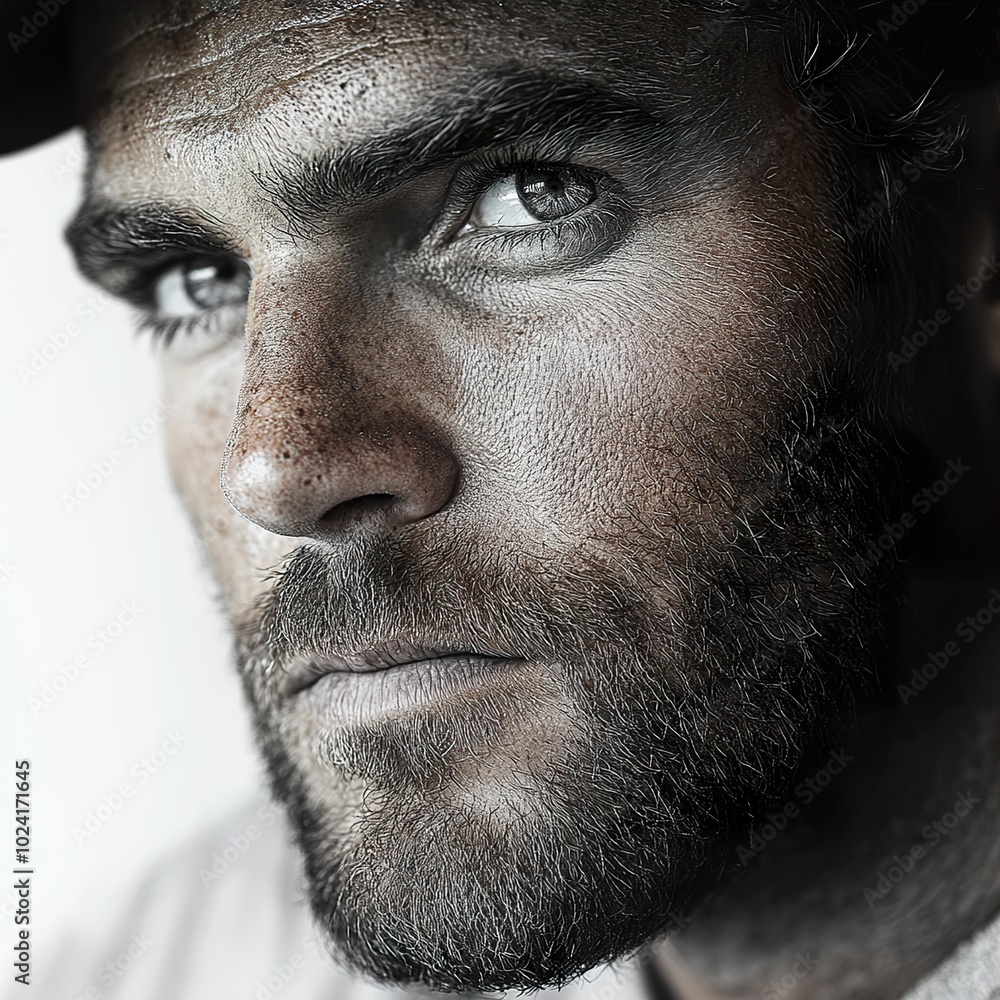 Obraz premium Close-Up Portrait of a Man with Intense Gaze