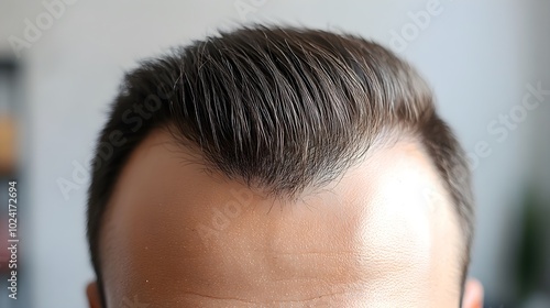 Documented transformation of a hair transplant patient, with detailed before-and-after images showing a thinning scalp before and restored, fuller hairline post-procedure photo