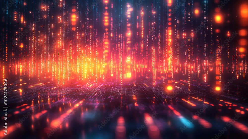 Naklejka premium Vibrant Code Stream with Dynamic Light Effects