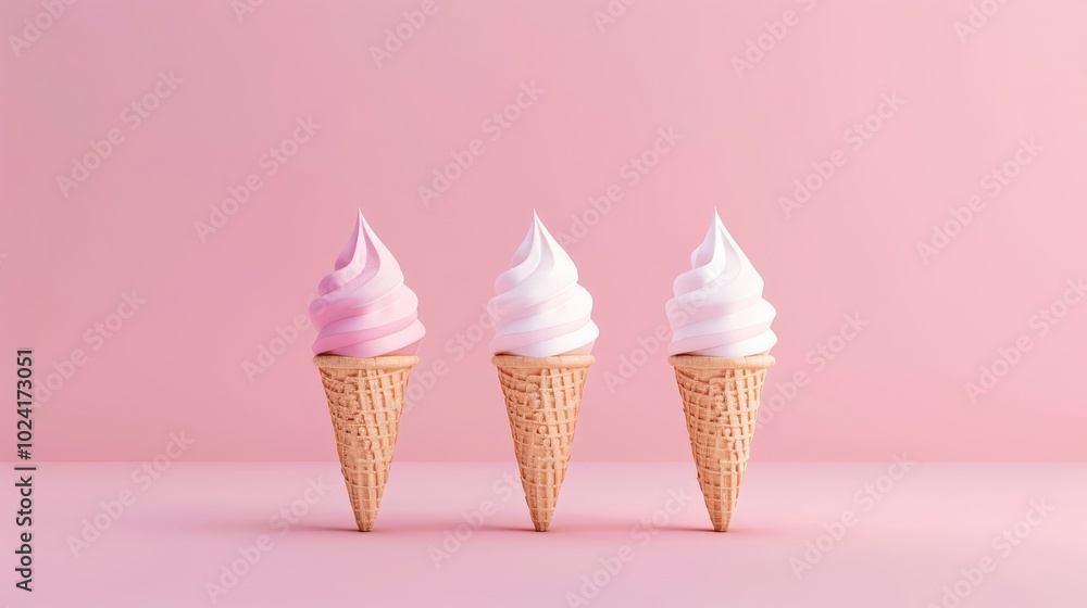 Cute 3D ice cream cones in bright colors, summer vibes Cute 3D ice cream cones in bright colors, summer vibes