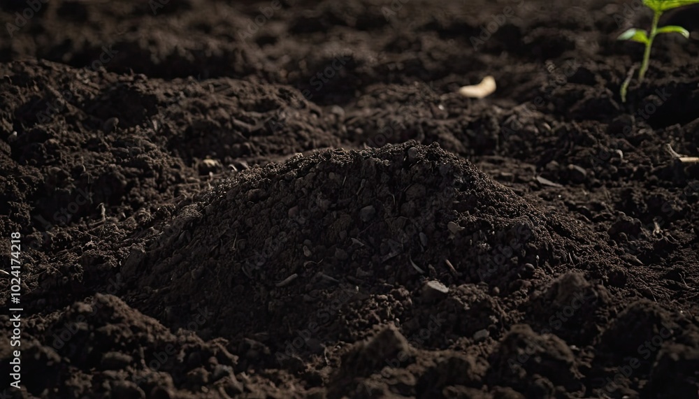 Fototapeta premium CloseUp of Rich Dark Soil with Textured Surface and Small Pebbles 3