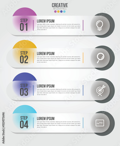 Business infographics 4 steps options design template.Data and information visualization.Dynamic colorful elements stylish geometric.