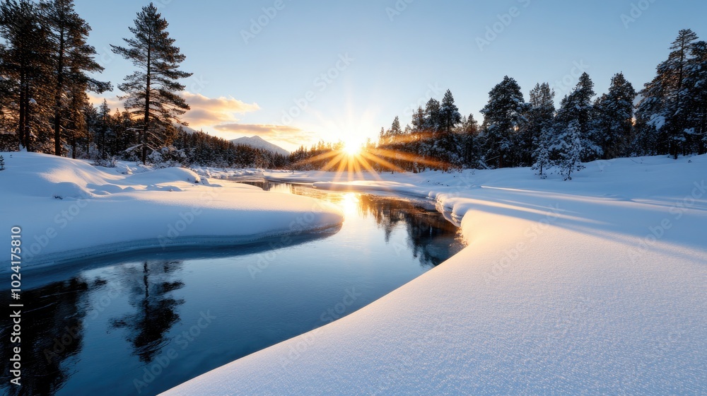 Serene Winter Landscape with Snow and Sunshine Serene Winter Landscape with Snow and Sunshine