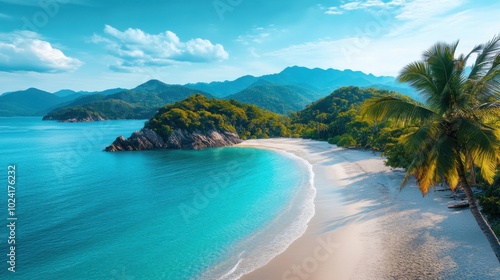 Serene Tropical Beach Under Blue Sky