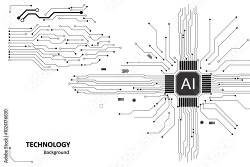 Black circuit diagram "GENERATIVE AI " on white background. High-tech circuit board connection system. Central Computer Processors CPU concept. technology on white background.
