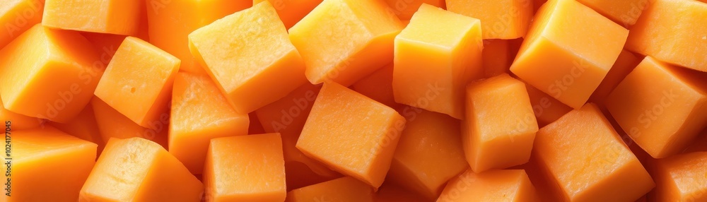 A Spread of Pre Cut Sharp Cheese Dices in Various Colors and Textures A Spread of Pre Cut Sharp Cheese Dices in Various Colors and Textures
