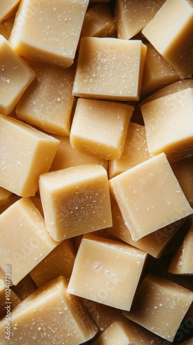 Perfectly Cut Square Processed Cheese Blocks in Close Up View