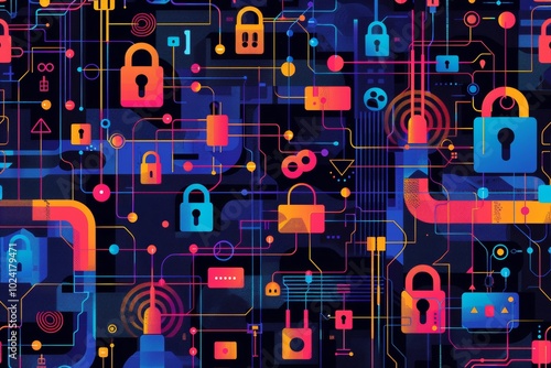 Colorful pattern illustrating cyber protection measures.