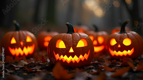 Halloween day eyes of Jack O' Lanterns trick or treating Samhain All Hallows' Eve All Saints' Eve All hallowe'en spooky Horror Ghost Demon background October 31