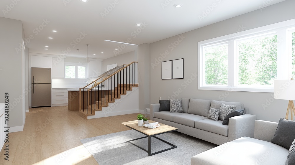 Fototapeta premium Modern living room with stylish furniture and natural light.