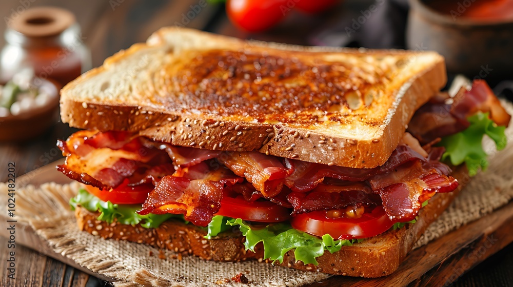A classic sandwich with crispy bacon on dish A classic sandwich with crispy bacon on dish