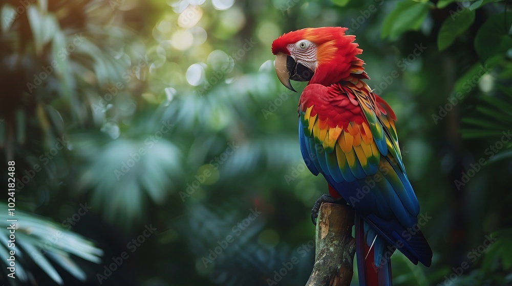 A colorful parrot perched on a jungle branch A colorful parrot perched on a jungle branch