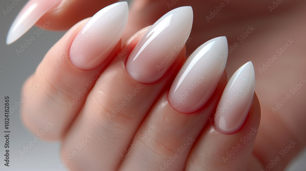 Close-up of perfectly manicured ombré nails with a glossy finish.. Close-up of perfectly manicured ombré nails with a glossy finish..
