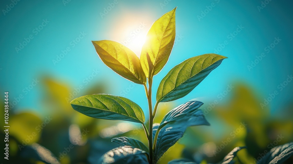 A close-up of vibrant green leaves illuminated by sunlight. A close-up of vibrant green leaves illuminated by sunlight.