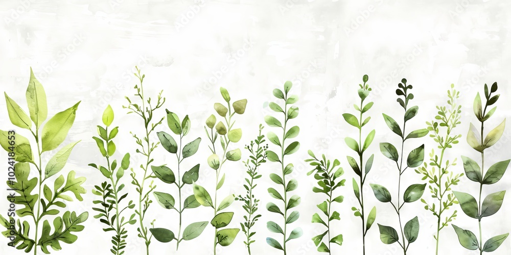 Obraz premium Greenery setup illustrated in delicate watercolor strokes