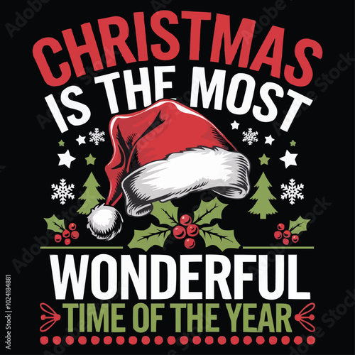 Christmas-themed t-shirt Design with text christmas is the most wonderful time of year
