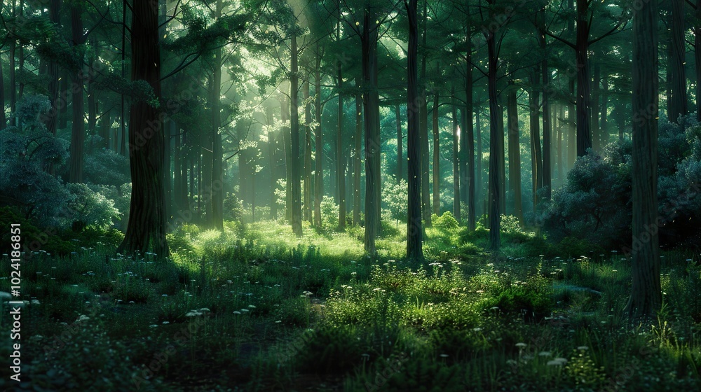 Sun Dappled Forest: A Tranquil Woodland Scene Sun Dappled Forest: A Tranquil Woodland Scene