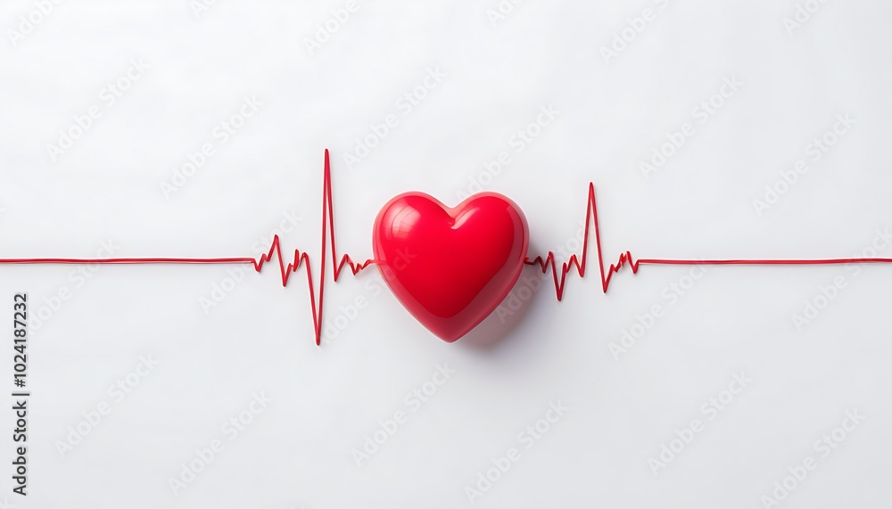 Heartbeat in Focus: Red Heart with Pulse Line Depicting Wellness and Care Heartbeat in Focus: Red Heart with Pulse Line Depicting Wellness and Care