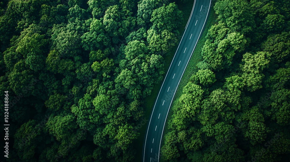 2410_107.drone shot of curving highway cutting through verdant woodland, eco-friendly car journey, rich forest textures, green energy transport, top-down nature photography 2410_107.drone shot of curving highway cutting through verdant woodland, eco-friendly car journey, rich forest textures, green energy transport, top-down nature photography