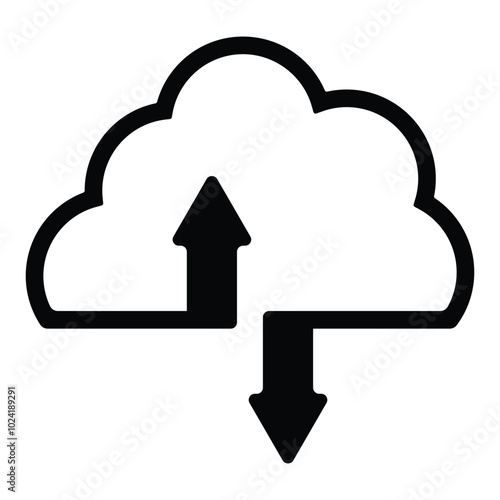 Cloud upload, download icon. Upload download cloud arrow line art icon, vector symbol. upload icon symbol sign isolated on white background. 