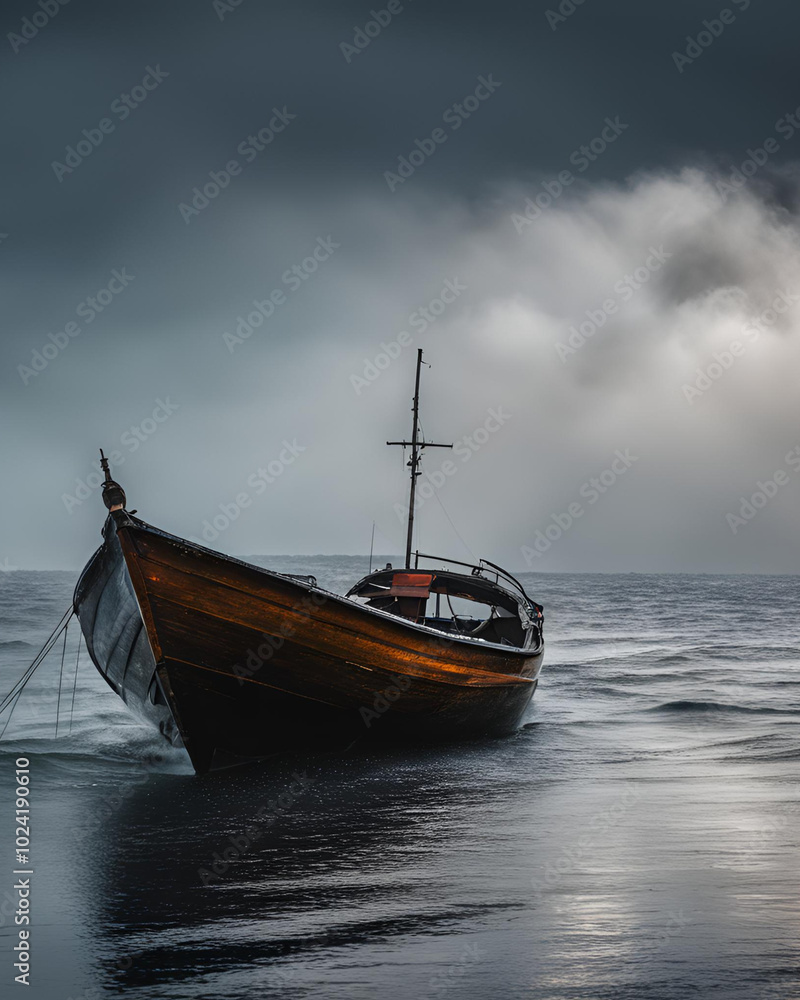 Obraz premium A sailboat gliding on the waters, elegant sailboat with white sails catching the wind, serene scene of a sailboat moving through calm waters, sailboat cruising on a peaceful lake, sailboat with a clea