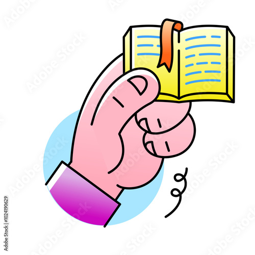 Hand holding small book with bookmark