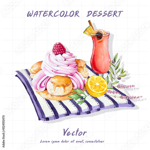 Desserts painted with watercolors