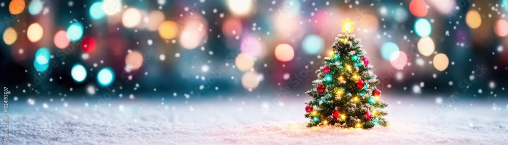 Festive Christmas Scene with Glowing Lights and Snow Festive Christmas Scene with Glowing Lights and Snow