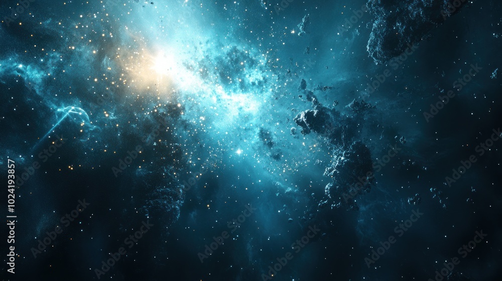 A Blue Nebula with Scattered Stars and a Bright Core A Blue Nebula with Scattered Stars and a Bright Core
