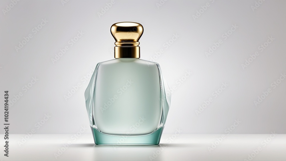 A sleek, minimalist perfume bottle with a frosted glass finish and a delicate gold cap, exuding elegance, isolated on white A sleek, minimalist perfume bottle with a frosted glass finish and a delicate gold cap, exuding elegance, isolated on white