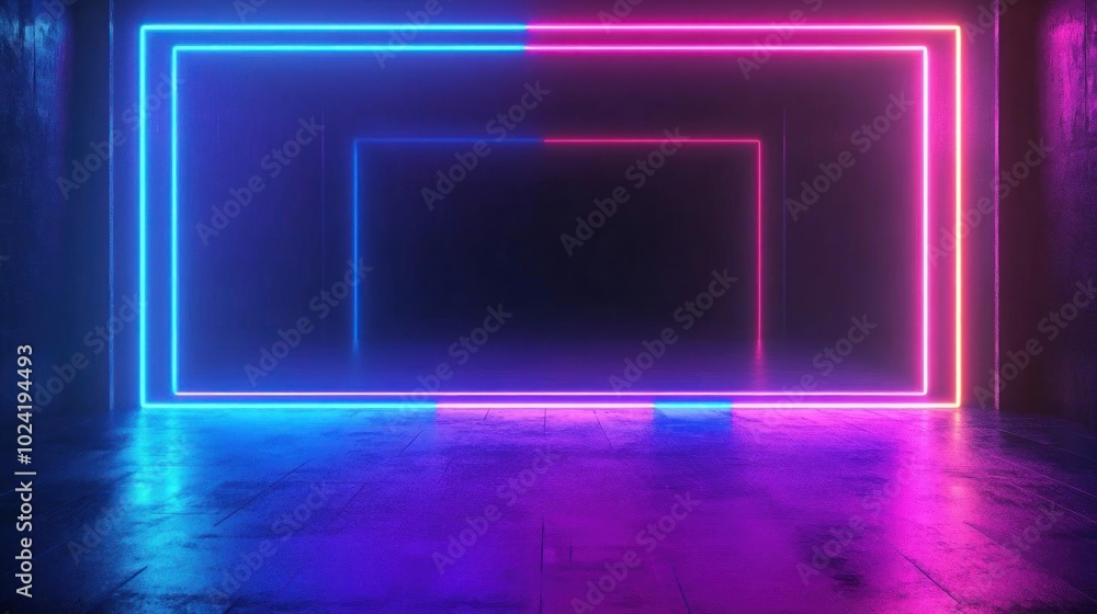 Black background with blue and purple neon lights illumination, large sign with black framing for Black Friday Black background with blue and purple neon lights illumination, large sign with black framing for Black Friday