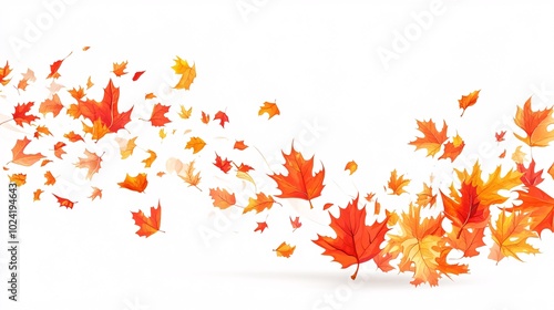 Wallpaper Mural 2410_186.vibrant autumn leaves falling, swirling pattern, red maple, yellow oak, orange elm, vector illustration style, clean white background, seasonal graphic design Torontodigital.ca