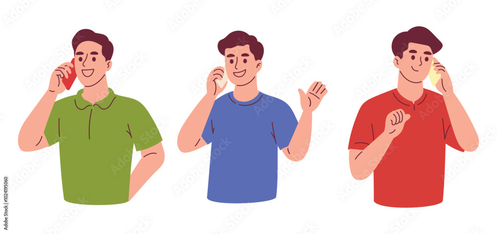 Man Talking on Phone, People Use Gadgets Communicate Online Man Talking on Phone, People Use Gadgets Communicate Online