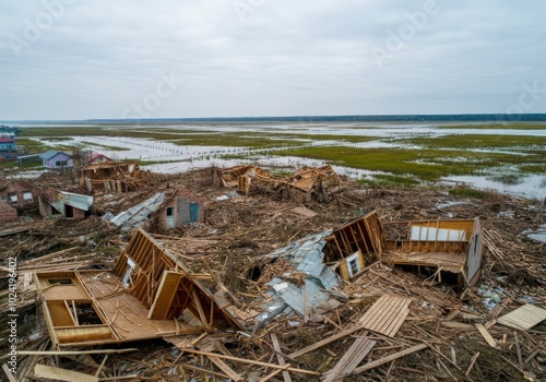 Abandoned Coastal Village Devastated by Natural Disaster photo