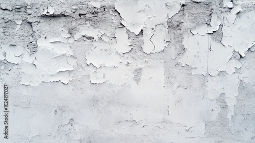 Panorama of Old cement wall painted white, peeling paint texture and background