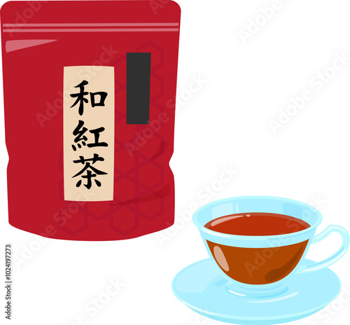 袋入りの和紅茶とティーカップに入ったお茶