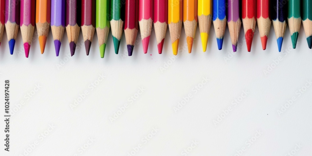 A row of colorful pencils on a white background. AI. A row of colorful pencils on a white background. AI.