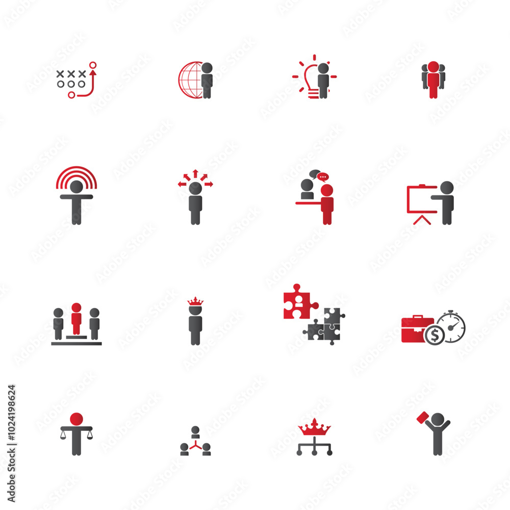 Fototapeta premium Universal business management and human resources icon set. Universal icons for web and mobile. Vector.