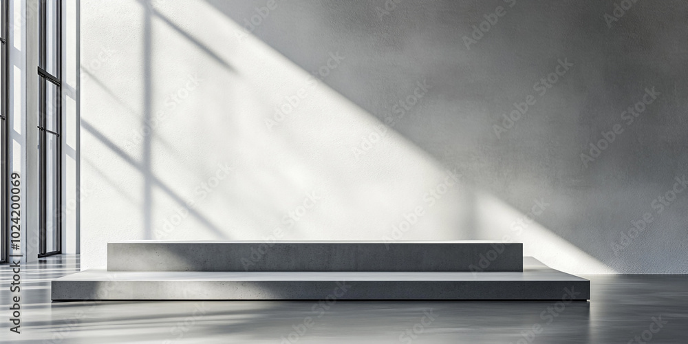 Minimalist 3D Podium with Concrete Texture for Product Presentation in an Empty Studio Setting Minimalist 3D Podium with Concrete Texture for Product Presentation in an Empty Studio Setting