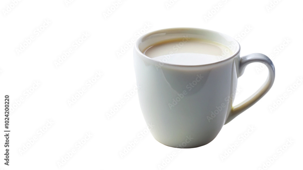 A simple white coffee mug is featured, filled with a creamy liquid. The mug has a smooth surface and a curved handle, emphasizing its minimalist design. The bright background enhances the mug's clean A simple white coffee mug is featured, filled with a creamy liquid. The mug has a smooth surface and a curved handle, emphasizing its minimalist design. The bright background enhances the mug's clean