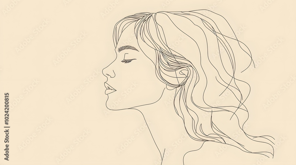 Line Art Portrait of a Woman with Long Hair in Profile Line Art Portrait of a Woman with Long Hair in Profile