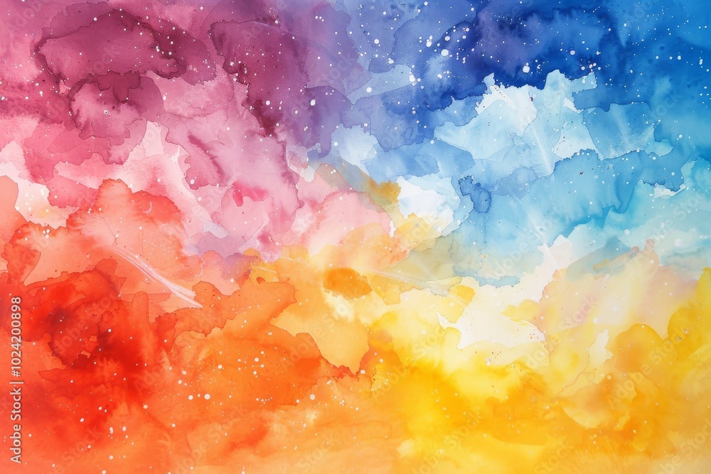 Fototapeta premium Vibrant Abstract Watercolor Painting with Colorful Gradient and Splashes of Paint