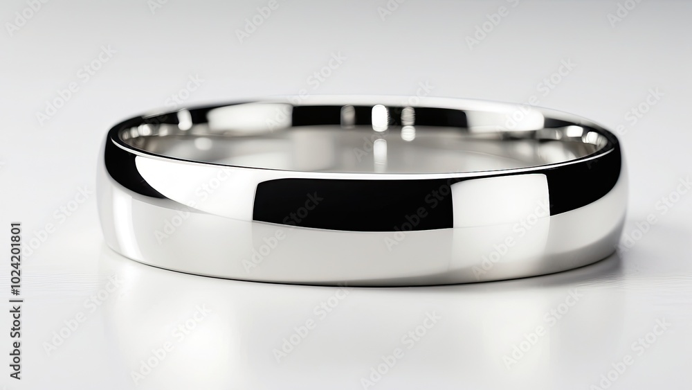 A minimalist platinum band with a smooth, shiny surface, perfect for understated elegance, isolated on white background. A minimalist platinum band with a smooth, shiny surface, perfect for understated elegance, isolated on white background.