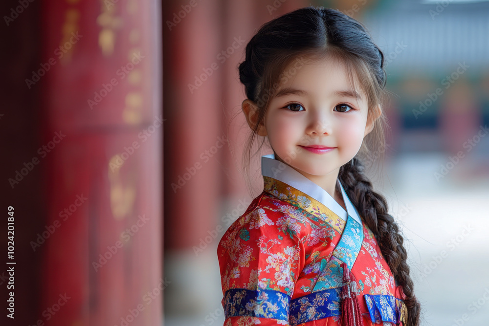Canadian little girl in traditional hanbok costume at korean village palace Canadian little girl in traditional hanbok costume at korean village palace