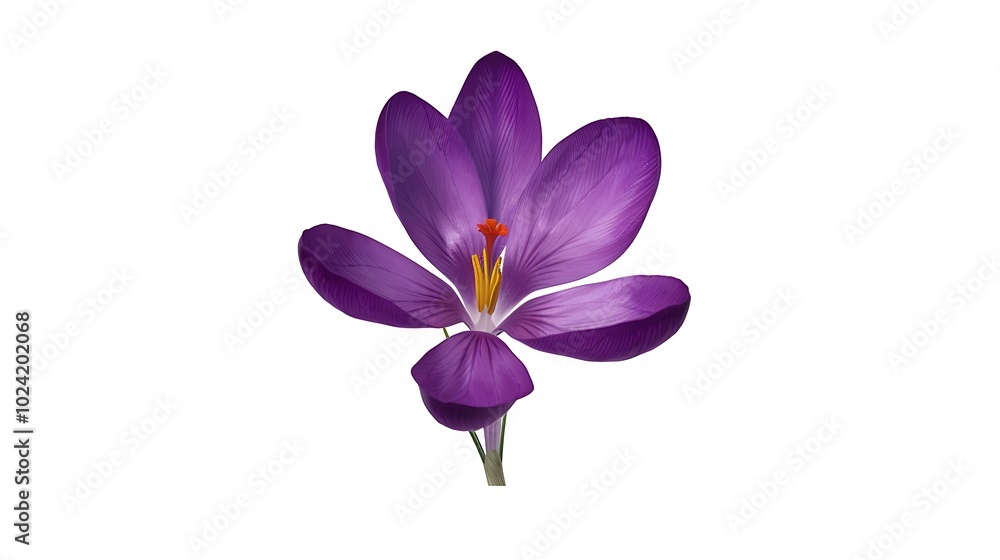 Obraz premium A rich purple crocus flower isolated on a white background.