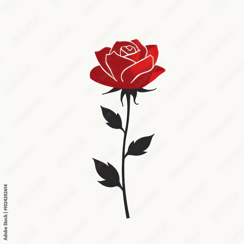 Minimalistic illustration of a red rose on a white background, Valentine's day concept Minimalistic illustration of a red rose on a white background, Valentine's day concept