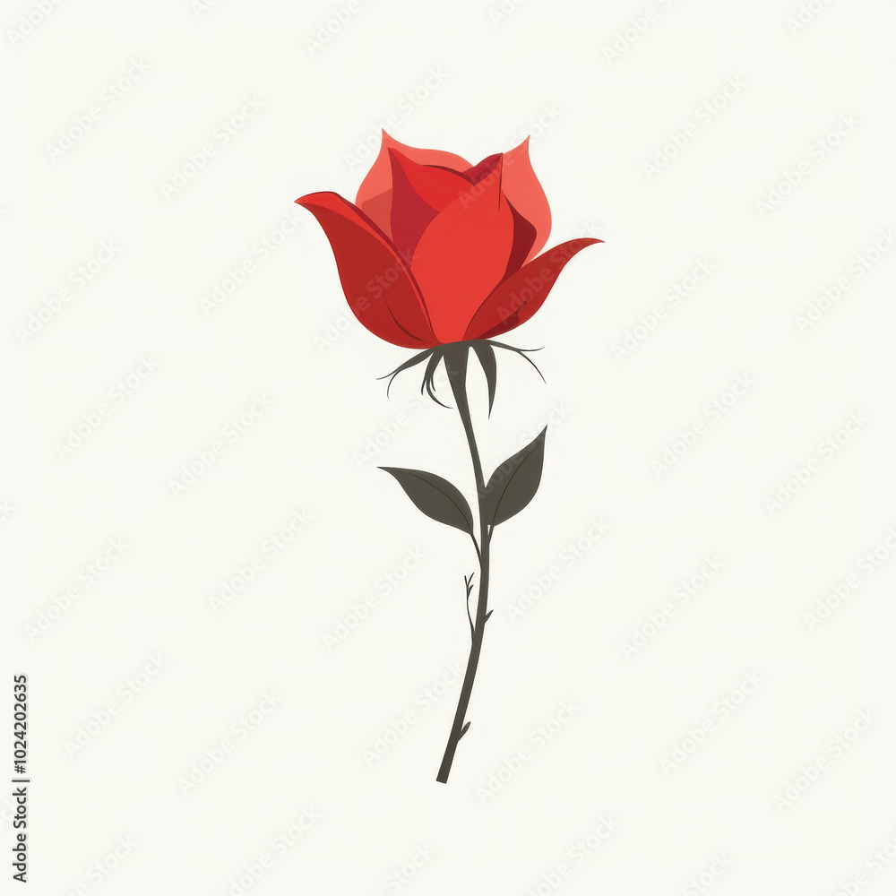 Minimalistic illustration of a red rose on a white background, Valentine's day concept Minimalistic illustration of a red rose on a white background, Valentine's day concept