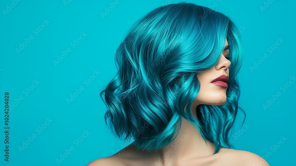 A beautiful woman with vibrant turquoise hair against a bold blue background, showcasing a stylish and modern look. A beautiful woman with vibrant turquoise hair against a bold blue background, showcasing a stylish and modern look.