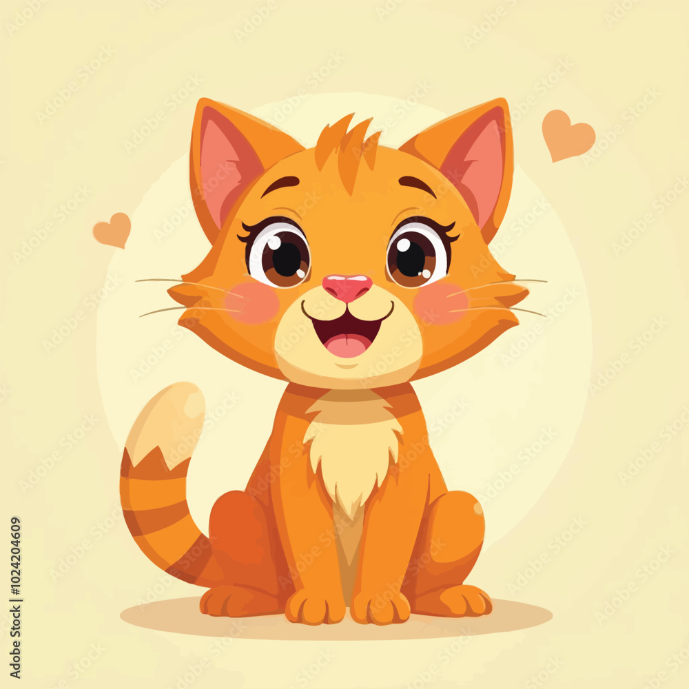 A Cute Cat Sitting With A Adorable Face Flat Character Illustration On Light Background A Cute Cat Sitting With A Adorable Face Flat Character Illustration On Light Background